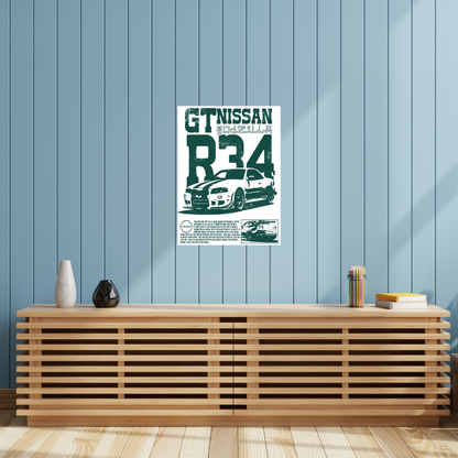 GTR R34 SKYLINE A3 Poster