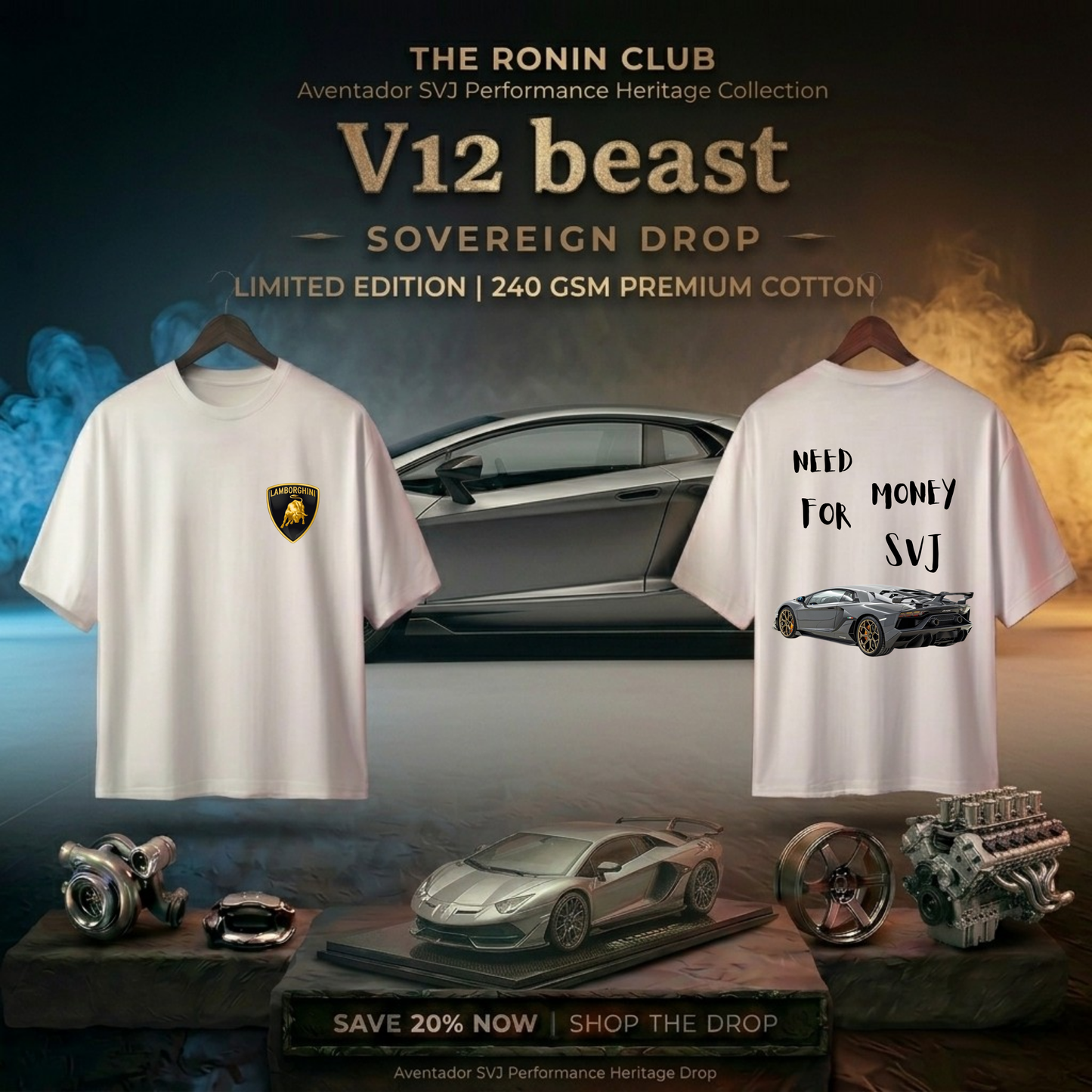 V12 Beast | Sovereign Drop Oversized Unisex Tee— Aventador SVJ Edition